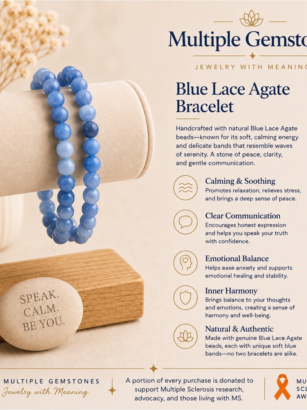 Blue Lace Agate Bracelet - Calming Blue Beaded Bracelet